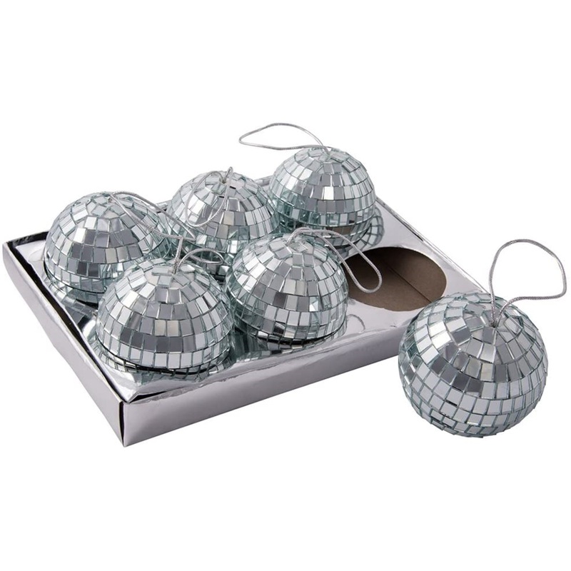 Kurt Adler Mirrored Disco Ball Glass Ornaments, 6-Piece Box Set, 3 Ornaments