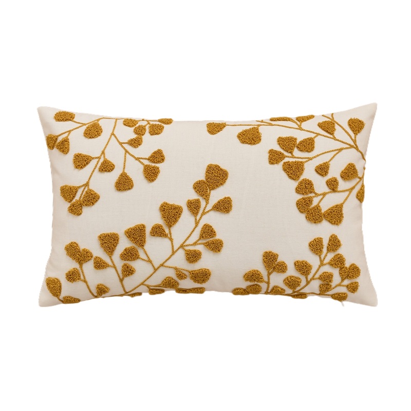 Linen  Pillow with Yellow Leaves