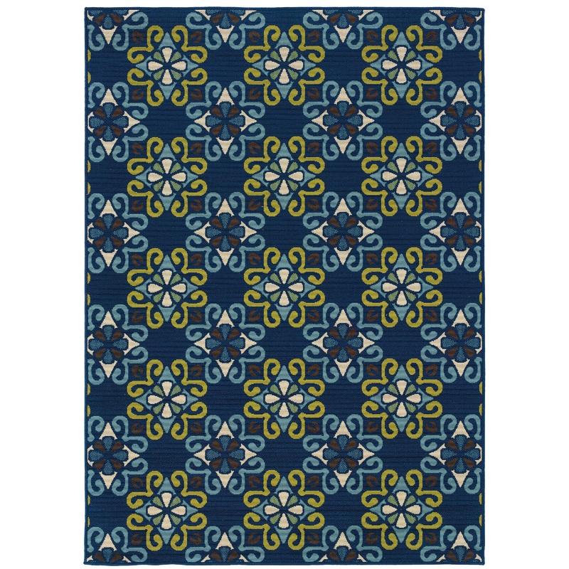 Caspian Blue Green Casual Floral Indoor/Outdoor Rug
