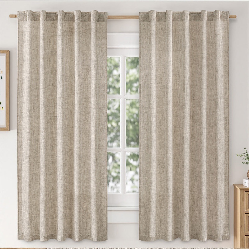 MIULEE Faux Linen Curtains 63 Inch Length 2 Panels Natural Khaki Semi Sheer Curtain with Back Tab Rod Pocket , Light Filtering Window Privacy Burlap Drapes for Living Room Bedroom 42W x 63L