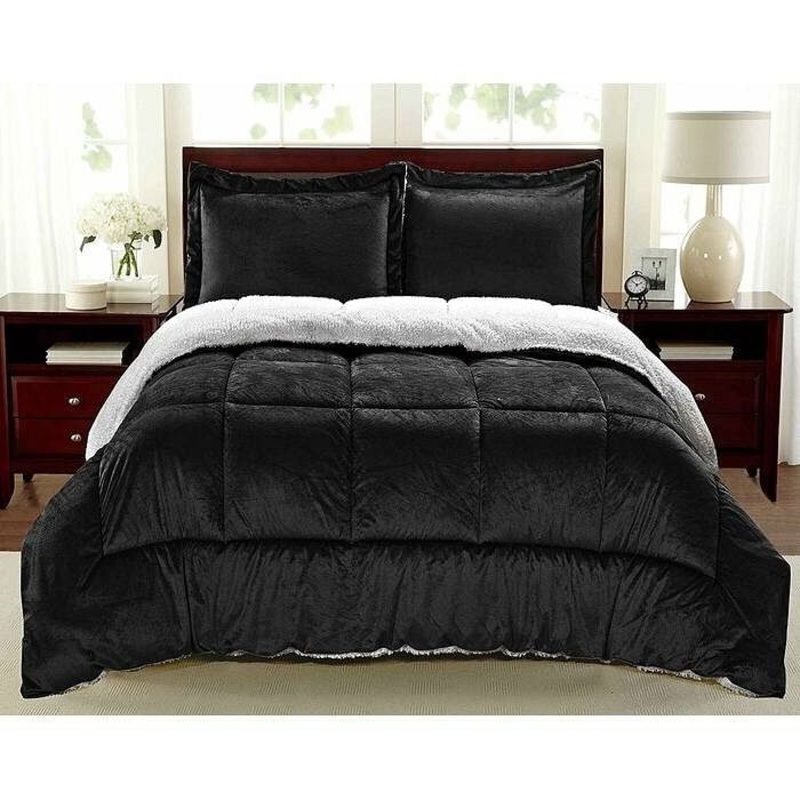 3 Piece Ultra Soft Sherpa Wrinkle Resistant Comforter Set
