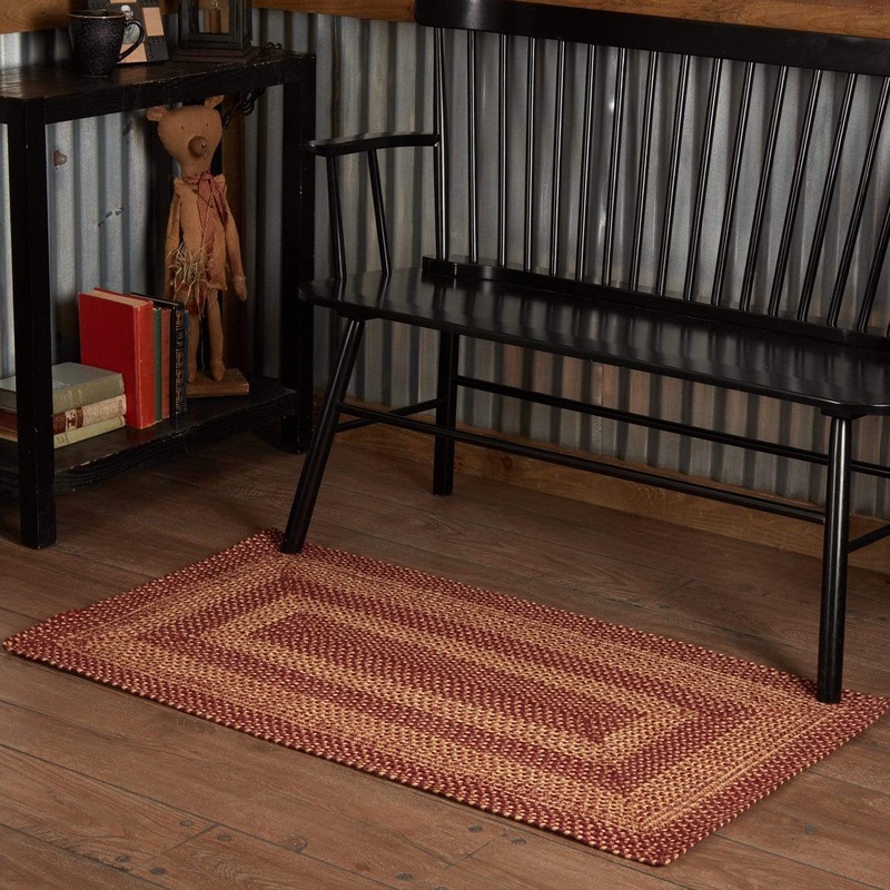 Burgundy Tan Jute Rug Rect w/ Pad 27×48