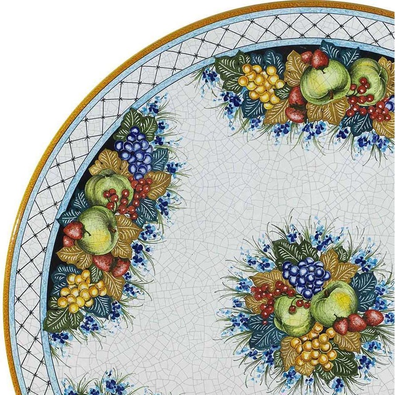 CERAMIC STONE TABLE + IRON BASE: NAPOLI Design – Hand Painted  in Deruta, Italy.