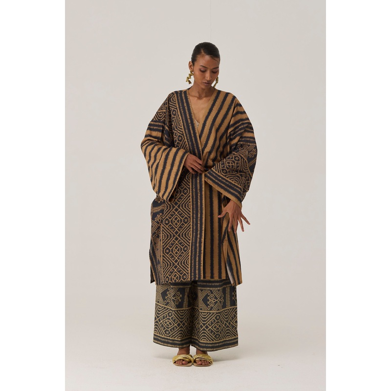 Glided Geometric Ikat Kimono