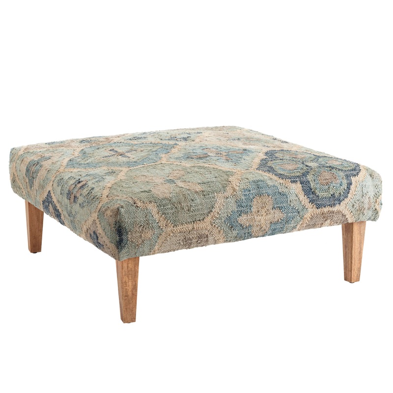Pali Square Rug Ottoman | Blue