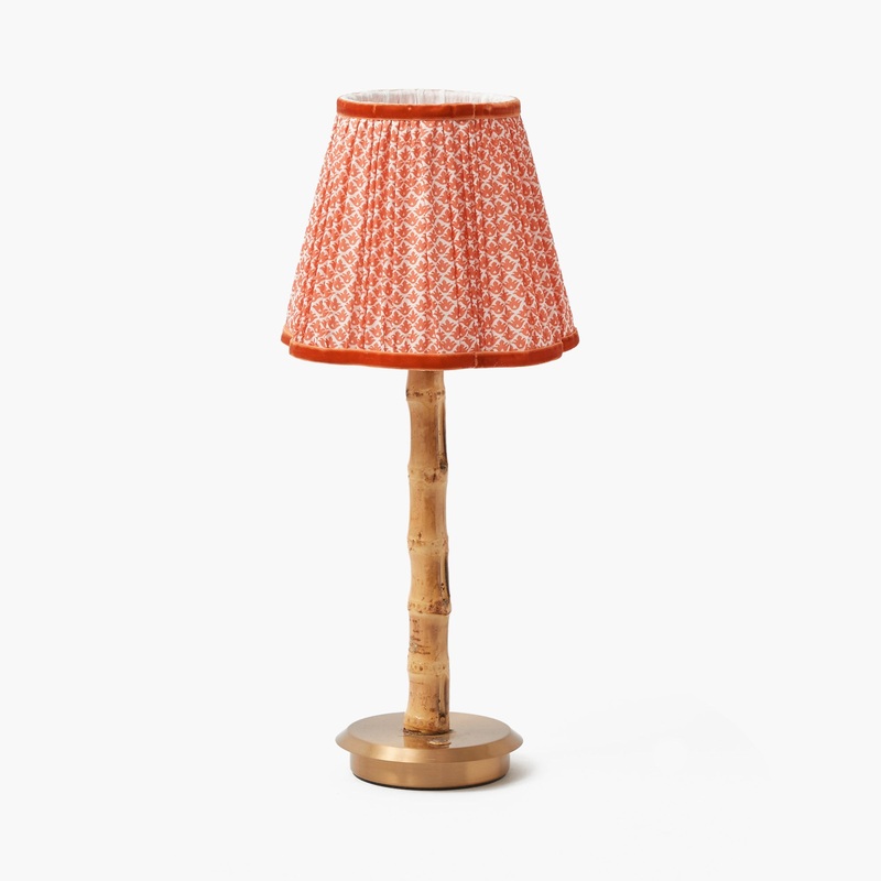 Rechargeable Bamboo Lamp with Orange Lotus Shade (18cm)
