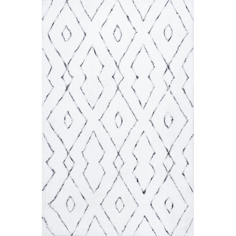 Double Diamond Lattice Shag Rug | White