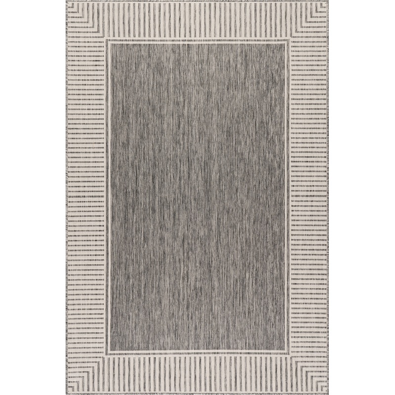 Striped Border Indoor/Outdoor Flatweave Rug | Grey