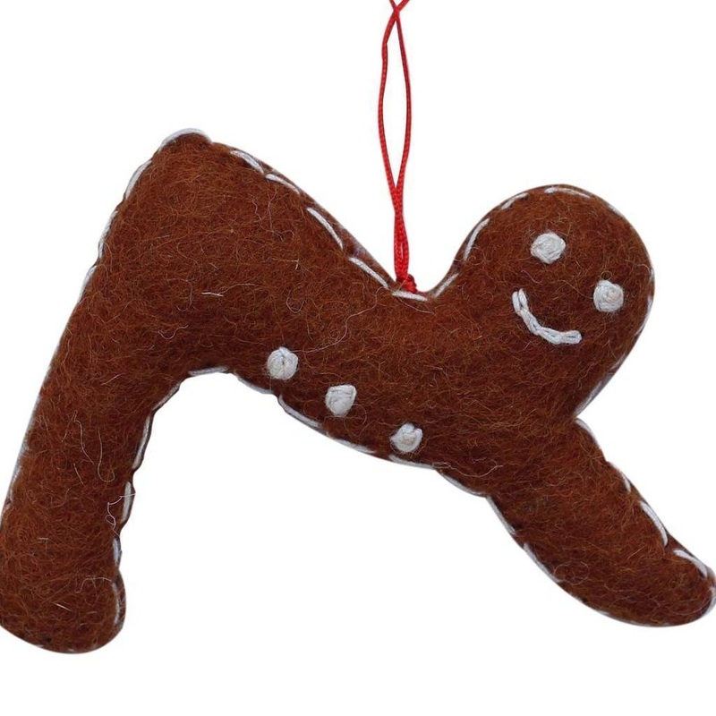 Gingerbread Yogi Felt Ornament – Downward Facing Dog Pose – Global Groove (H)