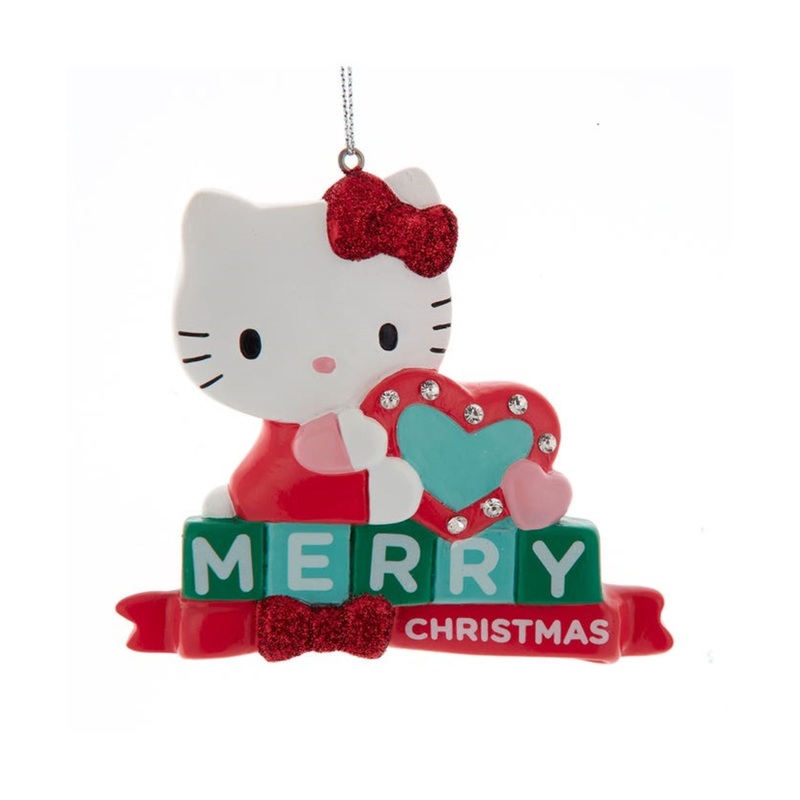 Kurt Adler Hanging Resin Christmas Ornament, Hello Kitty with Heart for Personalization, 3.5″