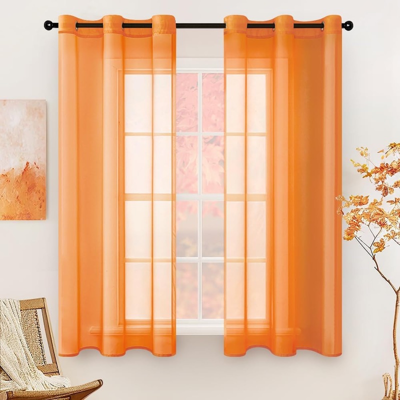 MIULEE Solid Color Sheer Curtains 63 Inches Long 2 Panels Set – Fall Elegant Lightweight Grommet Light Filtering Window Voile Panels/Drapes/Treatment for Bedroom Living Room W42 x L63 Inch, Orange