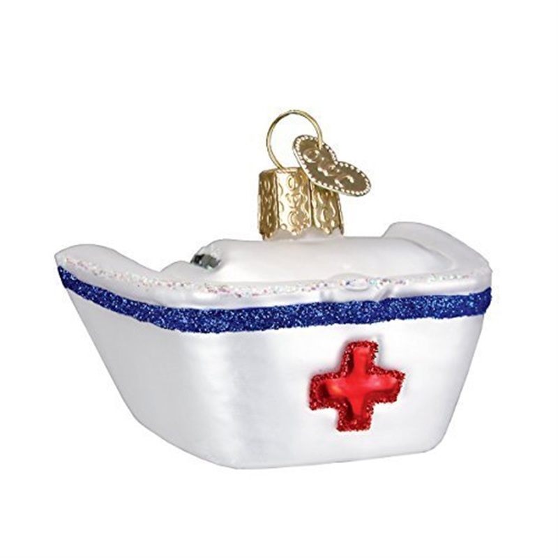 Old World Christmas Glass Blown Nurse Cap Ornament, 4.25″