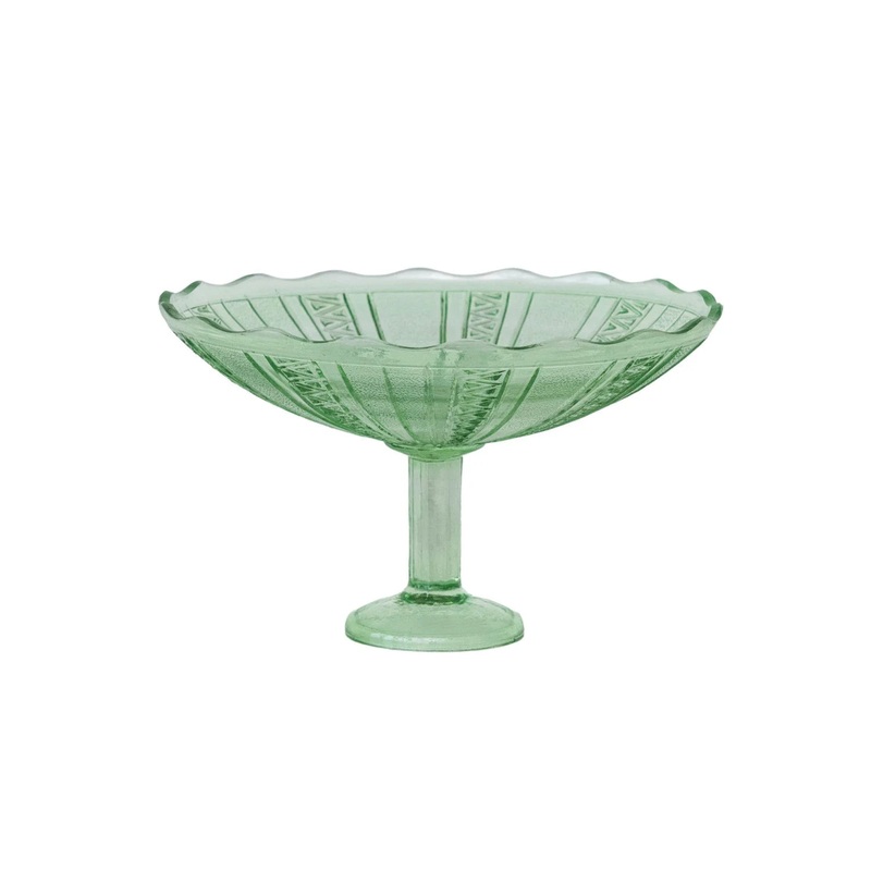 Pressed Glass Vintage Footed Bowl w/ Scalloped Edge