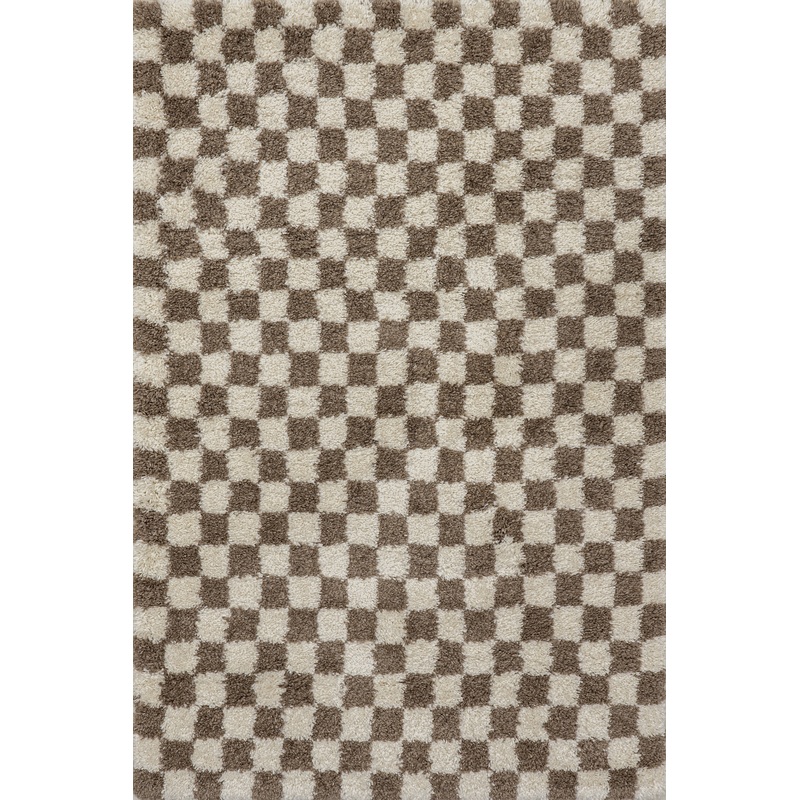 Bettie Retro Checkered Shag Rug | Beige