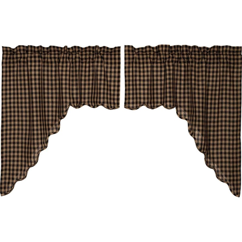Black Check Scalloped Swag Set of 2 36x36x16