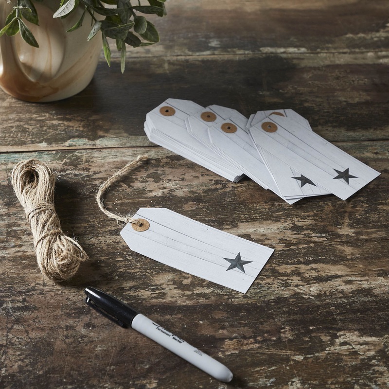 Faceted Barn Star Barnwood Paper Tag Charcoal 4.75×2.25 w/ Twine Set of 50