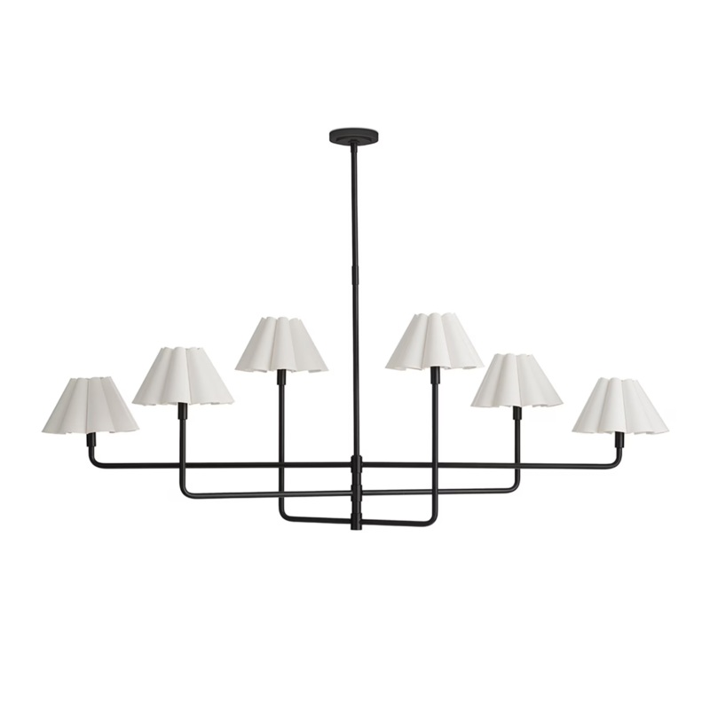 Polly Metal Chandelier – Blackened Brass with White Scalloped Shade