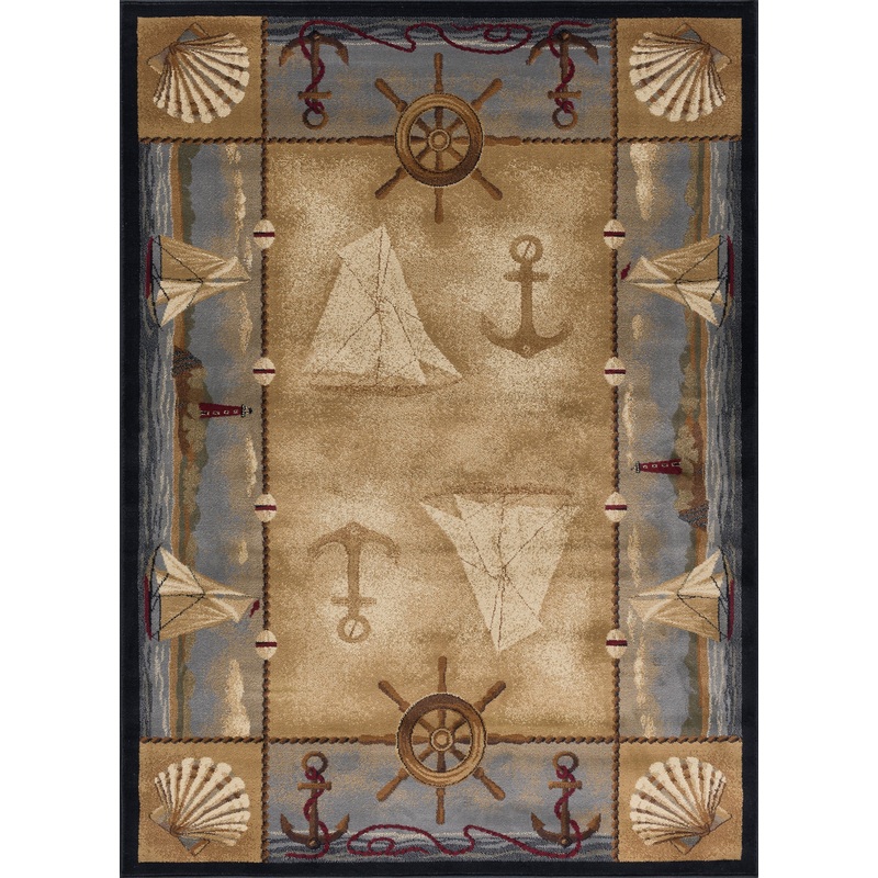 Tayse Lodge Area Rug NTR65-Seashore Nautical Novelty Cut Pile Indoor Polypropylene