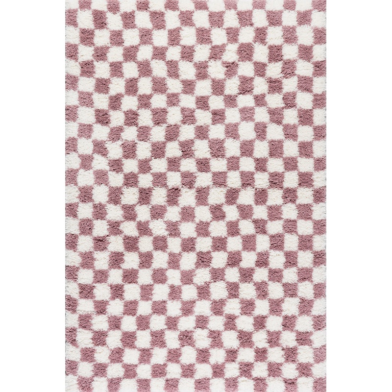 Bettie Retro Checkered Shag Rug | Pink