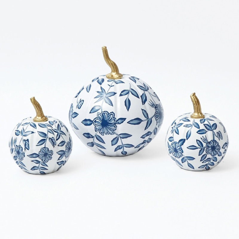 White Chinoiserie Tole Pumpkin Family