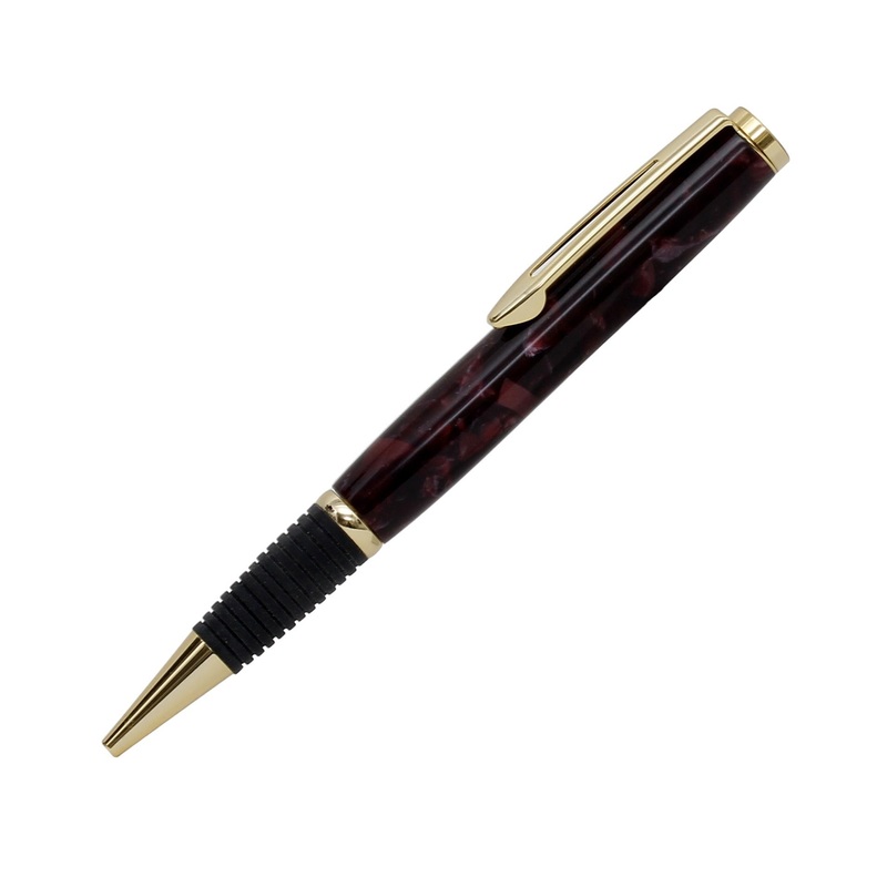 ART-PEN: Handcrafted Luxury Twist Rollerball Pen – GOLD with BROWN ACQUAPEARL acrylic hand turned body