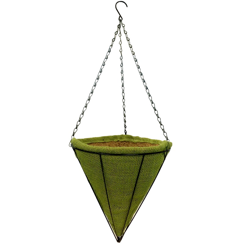Gardener Select 12 in. Jute Cone Hanging Basket w/ Green Liner