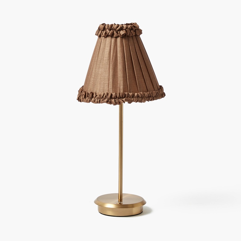 Tall Rechargeable Lamp with Brown Frilled Silk Shade (18cm)