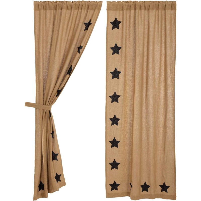 Burlap w/Black Stencil Stars Panel Set of 2 84×40