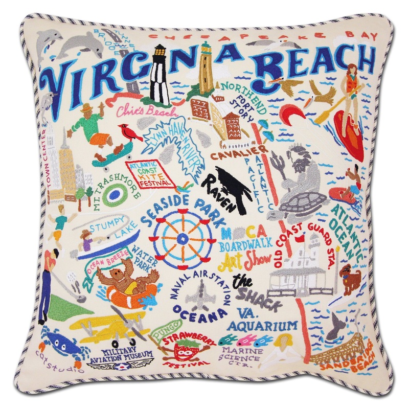 Virginia Beach Hand-Embroidered Pillow