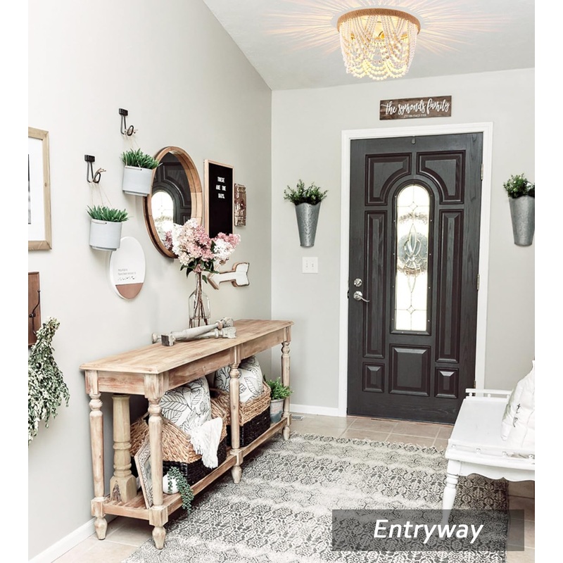 Wood Beaded Flush Mount Ceiling Light