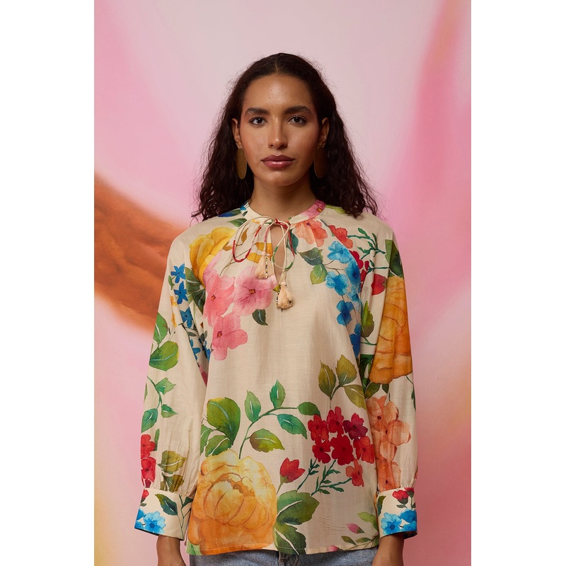 Beige Wildflower Tunic Top