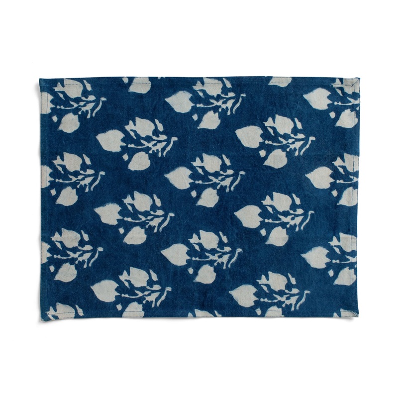 Cotton Placemat Indigo – Leaf Design