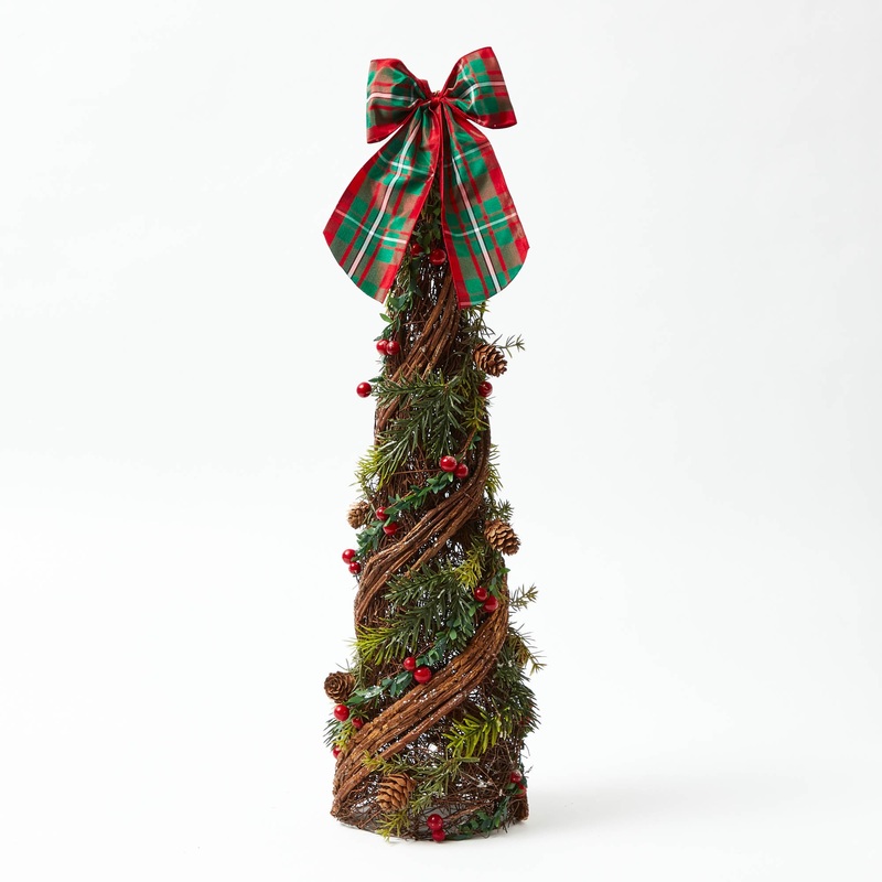 Decorative Festive Tree with Red & Green Tartan Bow