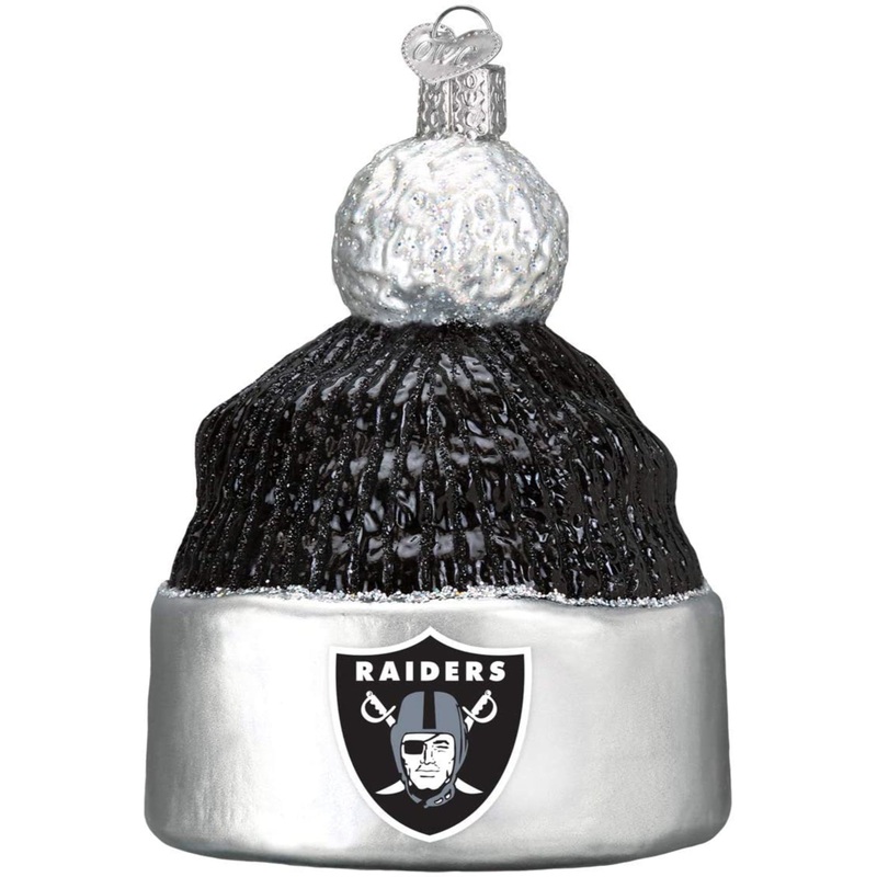 Old World Christmas Blown Glass Ornament for Christmas Tree, Las Vegas Raiders Beanie