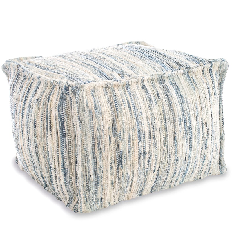 Denim Rag Woven Pouf | Blue