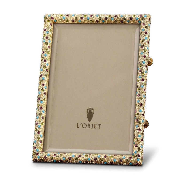 L’Objet Rectangular Gold Pave Frame w/ Yellow Crystals