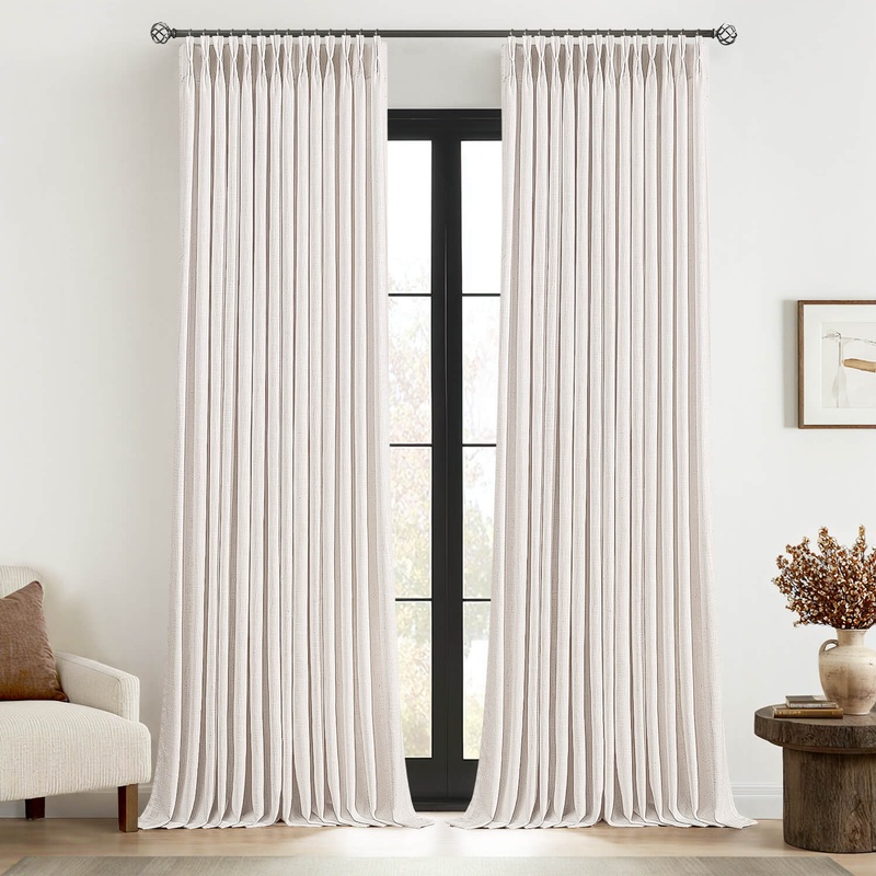 MIULEE Pinch Pleated Linen Curtains 120 Inches Long 2 Panels for Living Room Bedroom, 10Ft Extra Long Thick Textured Linen Drapes Pleat Light Filtering Boho Nautral Farmhouse Window Curtains