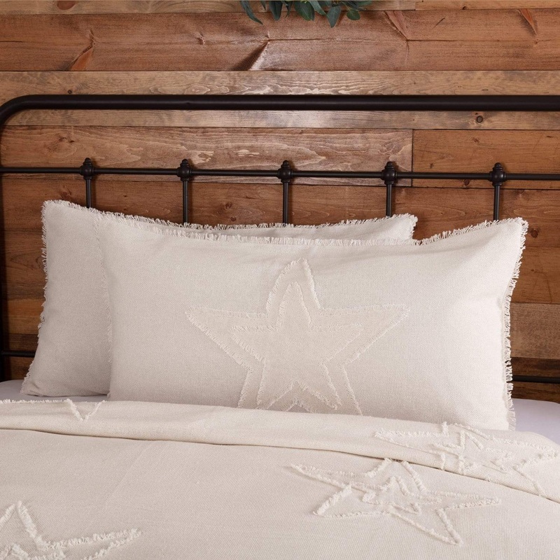 Burlap Antique White Star King Sham 21×37