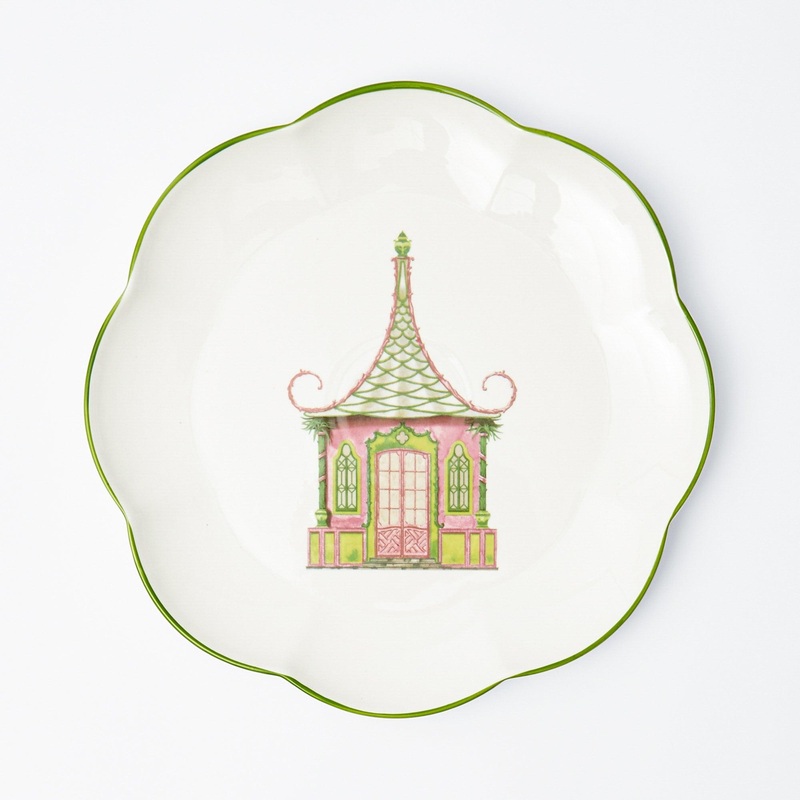 Pink & Green Pagoda Dinner Plate