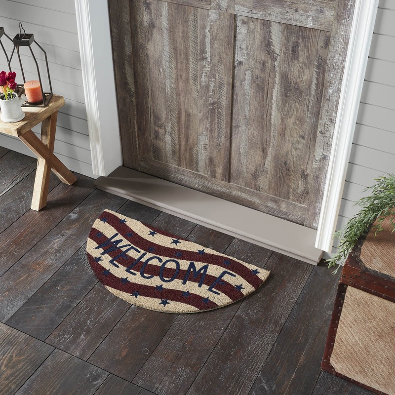 RWB Flag Stripes Coir Welcome Rug Half Circle 16.5×33
