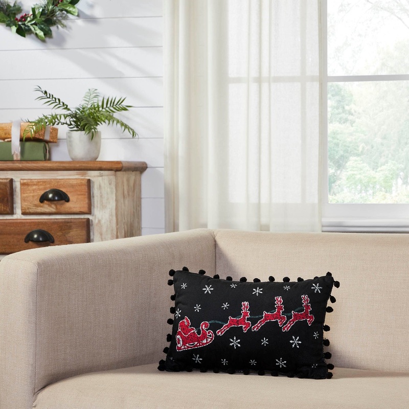 Annie Black Check Santa Sleigh Pillow 9.5×14
