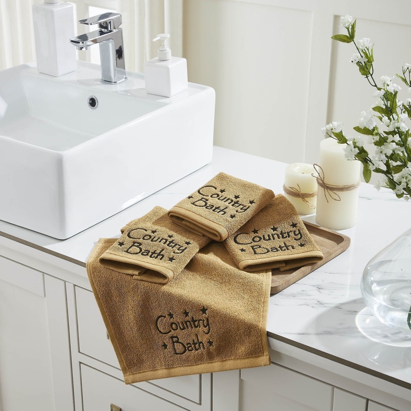 Black Country Bath Stars Tan Washcloth Set of 4 12×12
