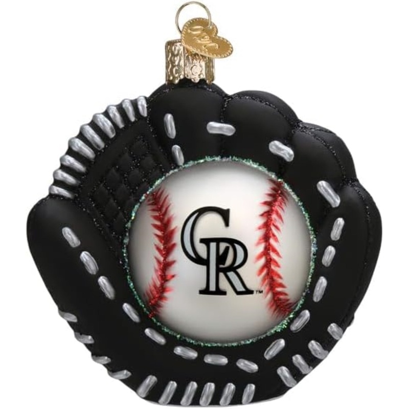 Old World Christmas Blown Glass Ornament for Christmas Tree, Colorado Rockies Baseball Mitt (with OWC Gift Box)