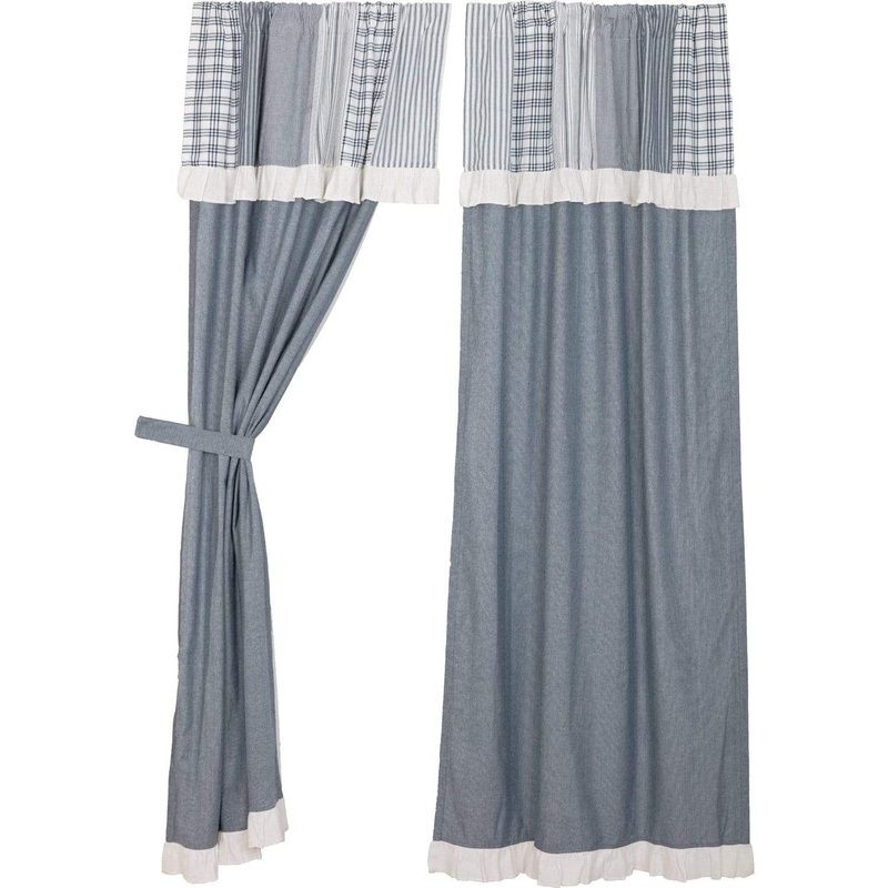 Sawyer Mill Blue Panel with Attached Patchwork Valance Set of 2 84×40