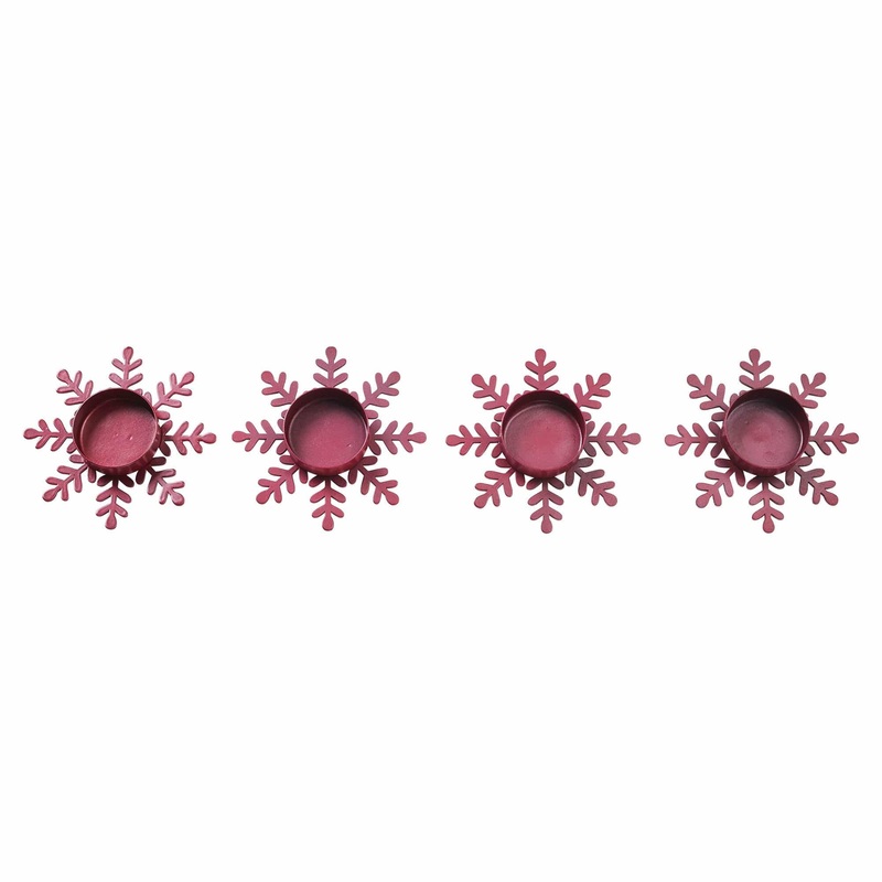 Tealight Holder Snowflake Burgundy Set of 4 0.6×4.13×4.13