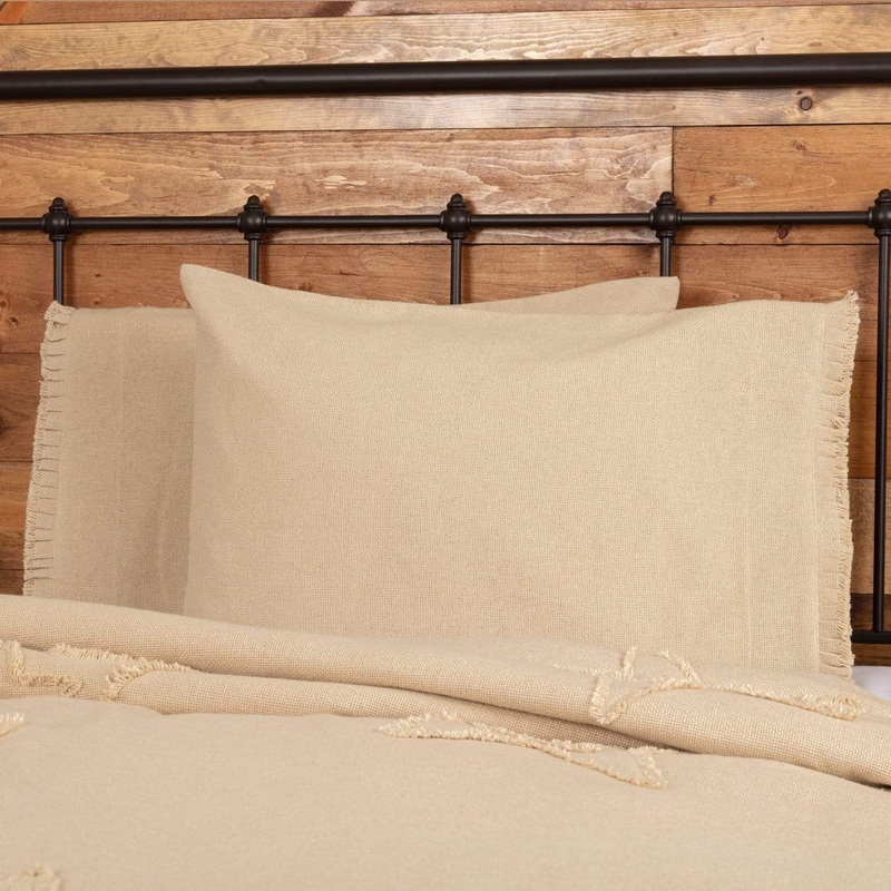 Burlap Vintage Standard Pillow Case w/ Fringed Ruffle Set of 2 21×30