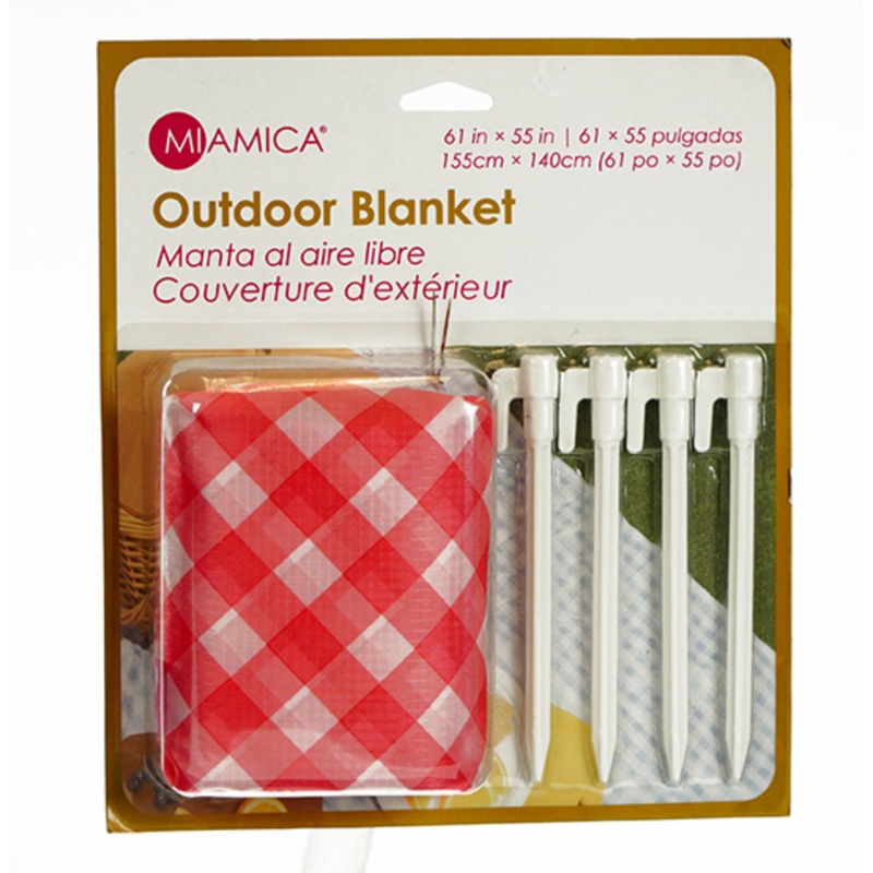 Portable Outdoor Blanket w/Stakes – Red Gingham