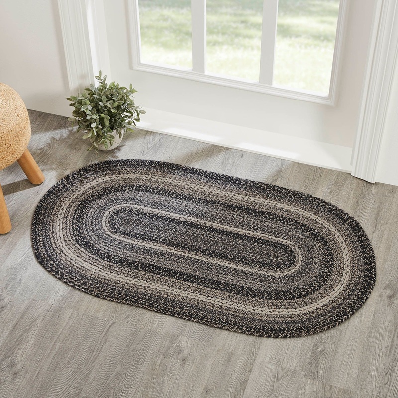 Sawyer Mill Black White Jute Rug Oval w/ Pad 27×48