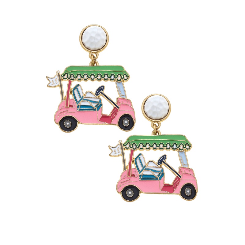 Carting Around Enamel Golf Cart Earrings