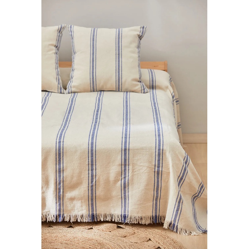 Colcha con raya tejida azul Bari